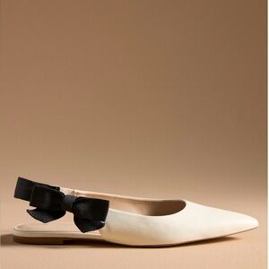 Anthropologie Maeve leather Ivory Slingback Flat with Bow